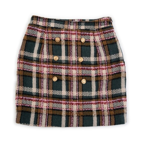 PINK LILY plaid mini skirt with gold buttons size S - Picture 1 of 9